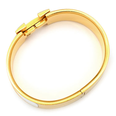 エルメス HERMES クリッククラックH GM H300001F 31GM ホワイト×ゴールド メタル エナメル ブレスレット ゴールド金具 Hブレス ラージ