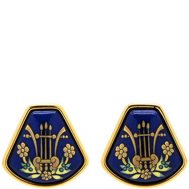 エルメス HERMES エマイユ ネイビー×ゴールド GP 七宝焼き イヤリング ゴールド金具 七宝 紺