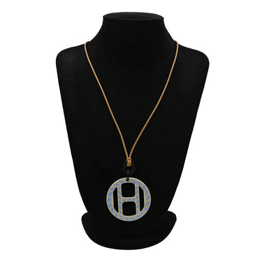 エルメス HERMES Hエキップ ノーティック セサミ×ブルー バッファローホーン レザー ラッカー ネックレス 茶 水色