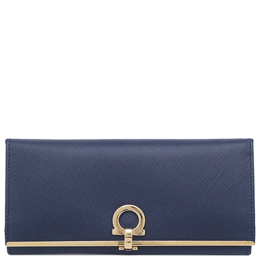 サルヴァトーレ・フェラガモ Salvatore Ferragamo ガンチーニ 二つ折り 224633 ブルー カーフ 長財布 ゴールド金具 青