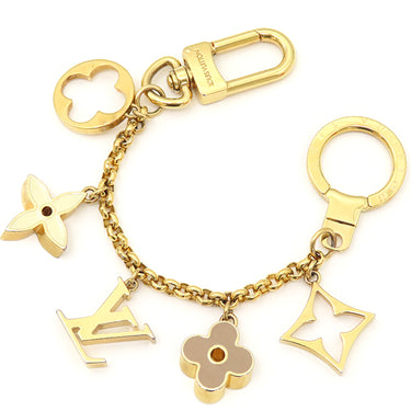 ルイヴィトン LOUIS VUITTON フルール ドゥ モノグラム M65111 ピンクベージュ×アイボリー GP エナメル バッグチャーム ゴールド金具 LVロゴ キーホルダー