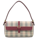 バーバリー BURBERRY ノバチェック ワンショルダー バッグ ベージュ×ワインレッド キャンバス レザー ショルダーバッグ ゴールド金具 薄茶 赤 肩掛け チェック柄