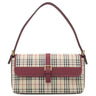 バーバリー BURBERRY ノバチェック ワンショルダー バッグ ベージュ×ワインレッド キャンバス レザー ショルダーバッグ ゴールド金具 薄茶 赤 肩掛け チェック柄