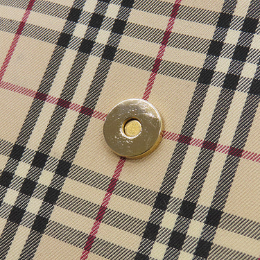 バーバリー BURBERRY ノバチェック ワンショルダー バッグ ベージュ×ワインレッド キャンバス レザー ショルダーバッグ ゴールド金具 薄茶 赤 肩掛け チェック柄