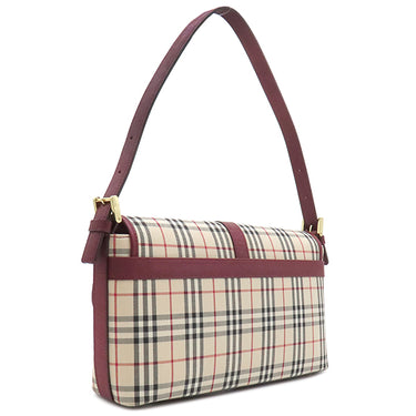 バーバリー BURBERRY ノバチェック ワンショルダー バッグ ベージュ×ワインレッド キャンバス レザー ショルダーバッグ ゴールド金具 薄茶 赤 肩掛け チェック柄