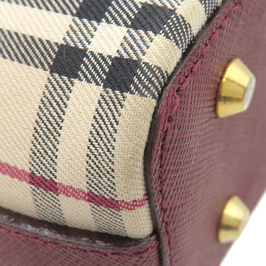 バーバリー BURBERRY ノバチェック ワンショルダー バッグ ベージュ×ワインレッド キャンバス レザー ショルダーバッグ ゴールド金具 薄茶 赤 肩掛け チェック柄