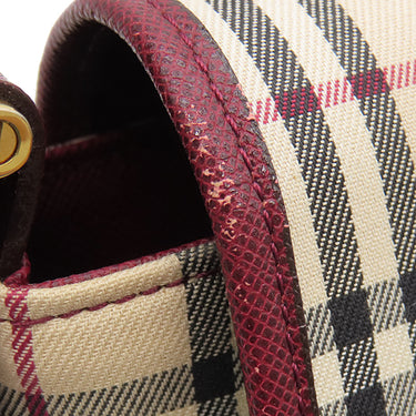 バーバリー BURBERRY ノバチェック ワンショルダー バッグ ベージュ×ワインレッド キャンバス レザー ショルダーバッグ ゴールド金具 薄茶 赤 肩掛け チェック柄
