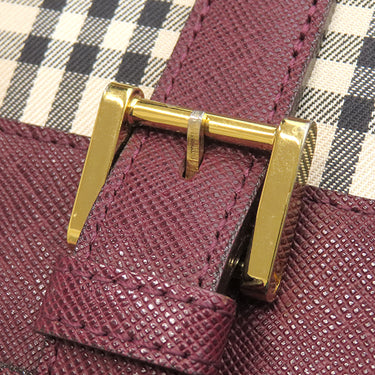 バーバリー BURBERRY ノバチェック ワンショルダー バッグ ベージュ×ワインレッド キャンバス レザー ショルダーバッグ ゴールド金具 薄茶 赤 肩掛け チェック柄
