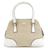 プラダ PRADA キャンバス オーストリッチ ベージュ×ホワイト キャンバス オーストリッチ 2WAYバッグ シルバー金具 三角ロゴプレート ミニ ショルダー 白
