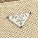 プラダ PRADA キャンバス オーストリッチ ベージュ×ホワイト キャンバス オーストリッチ 2WAYバッグ シルバー金具 三角ロゴプレート ミニ ショルダー 白