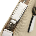 プラダ PRADA キャンバス オーストリッチ ベージュ×ホワイト キャンバス オーストリッチ 2WAYバッグ シルバー金具 三角ロゴプレート ミニ ショルダー 白