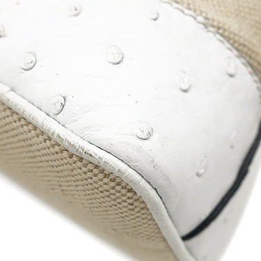 プラダ PRADA キャンバス オーストリッチ ベージュ×ホワイト キャンバス オーストリッチ 2WAYバッグ シルバー金具 三角ロゴプレート ミニ ショルダー 白