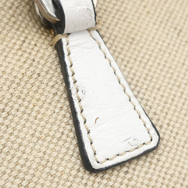 プラダ PRADA キャンバス オーストリッチ ベージュ×ホワイト キャンバス オーストリッチ 2WAYバッグ シルバー金具 三角ロゴプレート ミニ ショルダー 白