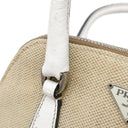 プラダ PRADA キャンバス オーストリッチ ベージュ×ホワイト キャンバス オーストリッチ 2WAYバッグ シルバー金具 三角ロゴプレート ミニ ショルダー 白