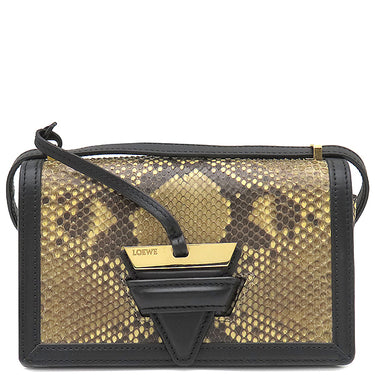 ロエベ LOEWE バルセロナ スモール ベージュ×ブラック パイソン レザー 2WAYバッグ ゴールド金具 黒 ショルダー クラッチ