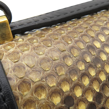 ロエベ LOEWE バルセロナ スモール ベージュ×ブラック パイソン レザー 2WAYバッグ ゴールド金具 黒 ショルダー クラッチ