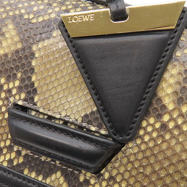 ロエベ LOEWE バルセロナ スモール ベージュ×ブラック パイソン レザー 2WAYバッグ ゴールド金具 黒 ショルダー クラッチ