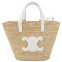 セリーヌ CELINE ティーン サプル クラシック パニエ 115802FF7 ベージュ×ホワイト ラフィア レザー 2WAYバッグ ゴールド金具 カゴバッグ バスケット ストローバッグ