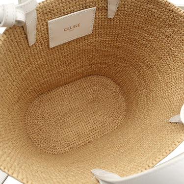 セリーヌ CELINE ティーン サプル クラシック パニエ 115802FF7 ベージュ×ホワイト ラフィア レザー 2WAYバッグ ゴールド金具 カゴバッグ バスケット ストローバッグ