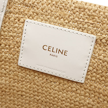 セリーヌ CELINE ティーン サプル クラシック パニエ 115802FF7 ベージュ×ホワイト ラフィア レザー 2WAYバッグ ゴールド金具 カゴバッグ バスケット ストローバッグ