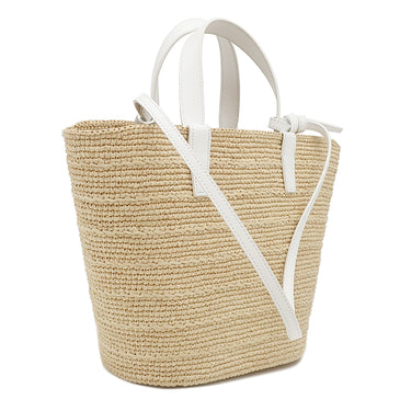 セリーヌ CELINE ティーン サプル クラシック パニエ 115802FF7 ベージュ×ホワイト ラフィア レザー 2WAYバッグ ゴールド金具 カゴバッグ バスケット ストローバッグ