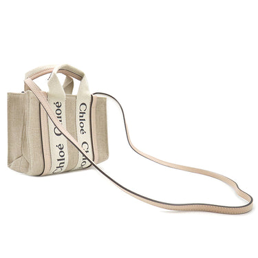 クロエ Chloe リネン製 Woody ミニトートバッグ CHC22AP237I266J5 セメントピンク リネン リネンキャンバス シャイニーカーフスキン 2WAYバッグ ハンドバッグ ショルダー