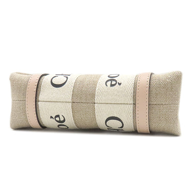 クロエ Chloe リネン製 Woody ミニトートバッグ CHC22AP237I266J5 セメントピンク リネン リネンキャンバス シャイニーカーフスキン 2WAYバッグ ハンドバッグ ショルダー