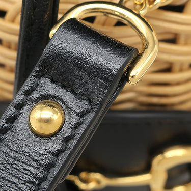 グッチ GUCCI ホースビット 1955 バケットバッグ 649852 ベージュ×ブラック レザー ウイッカー ハンドバッグ ゴールド金具 カゴバッグ