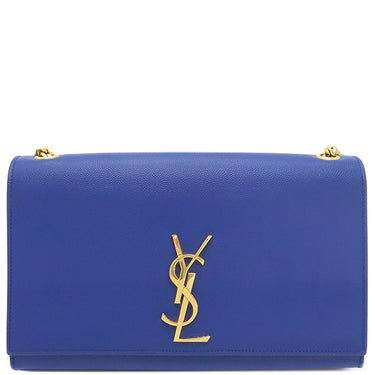 サンローラン SAINT LAURENT ケイト ミディアム 364021 ブルー レザー ショルダーバッグ ゴールド金具 Kate 青 YSL チェーンショルダー