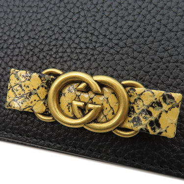グッチ GUCCI インターロッキングG ショルダー 746056 ブラック レザー パイソン チェーンウォレット ヴィンテージ金具 黒