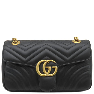 グッチ GUCCI GGマーモント キルティング スモールバッグ 443497 ブラック レザー ショルダーバッグ ヴィンテージ金具 黒 チェーンショルダー