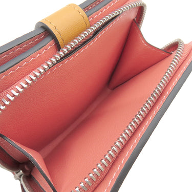 ロエベ LOEWE コンパクト ジップウォレット C660Z41X01 ライトオーツXハニー ソフトグレインカーフ 二つ折り財布 シルバー金具 ピンク 茶
