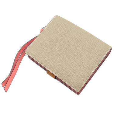 ロエベ LOEWE コンパクト ジップウォレット C660Z41X01 ライトオーツXハニー ソフトグレインカーフ 二つ折り財布 シルバー金具 ピンク 茶