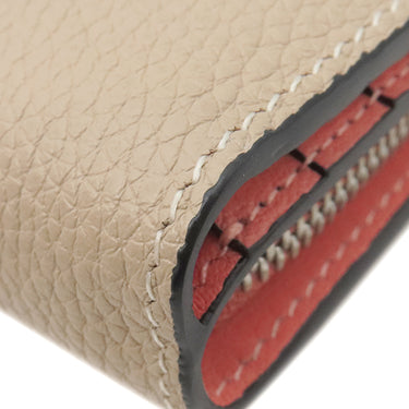 ロエベ LOEWE コンパクト ジップウォレット C660Z41X01 ライトオーツXハニー ソフトグレインカーフ 二つ折り財布 シルバー金具 ピンク 茶