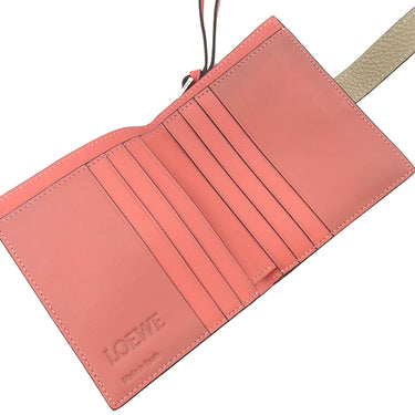 ロエベ LOEWE コンパクト ジップウォレット C660Z41X01 ライトオーツXハニー ソフトグレインカーフ 二つ折り財布 シルバー金具 ピンク 茶
