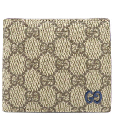 グッチ GUCCI GG コインウォレット ブルー インテリア 768244 FACQC 9441 ベージュ×ブルー GGスプリームキャンバス レザー 二つ折り財布 シルバー金具 紺