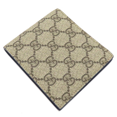 グッチ GUCCI GG コインウォレット ブルー インテリア 768244 FACQC 9441 ベージュ×ブルー GGスプリームキャンバス レザー 二つ折り財布 シルバー金具 紺