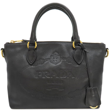 プラダ PRADA ロゴ型押し 1BA104 NERO ブラック レザー 2WAYバッグ ゴールド金具 黒 エンボスレザー