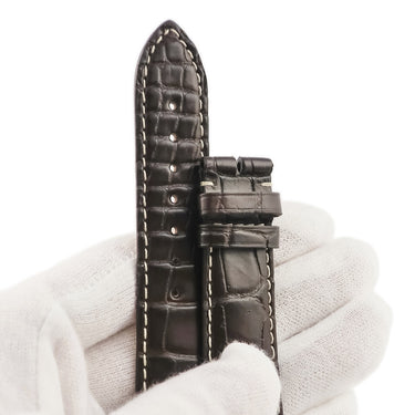 ロンジン LONGINES 純正 クロコバンド ダークブラウン クロコダイル 腕時計パーツ 未使用 替え レザー ベルト ストラップ バンド 21mm 白ステッチ ダークブラウン 茶