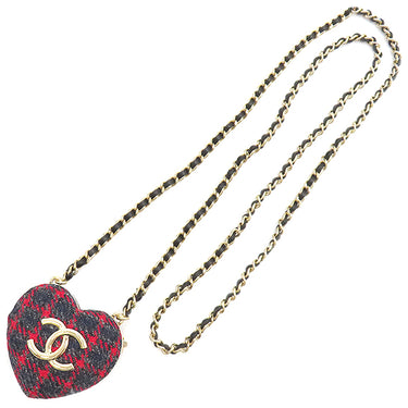 シャネル CHANEL ロケット ペンダント AP9485 レッド×ネイビー×グレー ツイード GP ネックレス シャンパンゴールド金具 赤 紺 ハート ココマーク