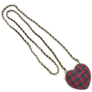 シャネル CHANEL ロケット ペンダント AP9485 レッド×ネイビー×グレー ツイード GP ネックレス シャンパンゴールド金具 赤 紺 ハート ココマーク