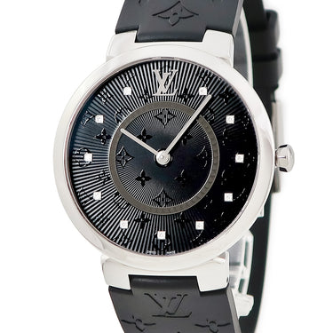 腕時計 ルイヴィトン LOUIS VUITTON タンブール スリム GM QA145Z クオーツ メンズ 新品同様 純正11Pダイヤ モノグラム ブラック 黒