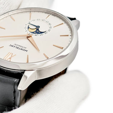 腕時計 モンブラン Montblanc ヘリテイジ スピリット ムーンフェイズ 111620 自動巻き メンズ デイト シルバー バー ローマン