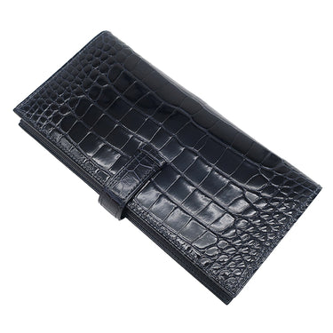 エルメス HERMES ベアンスフレ ブルーマリン アリゲーター 長財布 シルバー金具 紺 クロコ 二つ折り財布
