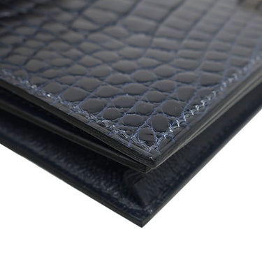 エルメス HERMES ベアンスフレ ブルーマリン アリゲーター 長財布 シルバー金具 紺 クロコ 二つ折り財布