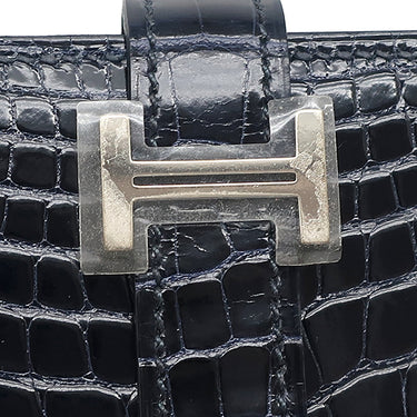 エルメス HERMES ベアンスフレ ブルーマリン アリゲーター 長財布 シルバー金具 紺 クロコ 二つ折り財布
