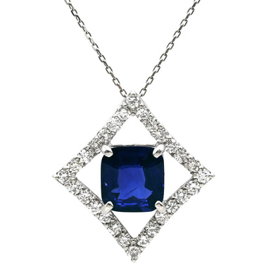 ノンブランド NON BRAND サファイア ダイヤペンダント プラチナシルバー Pt900 サファイア ダイヤモンド Pt850(チェーン) ネックレス 青 ブルー