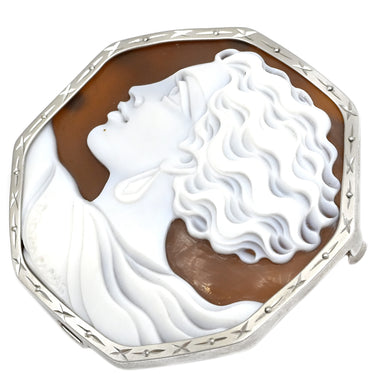 パトリシア パルラーティ PATORIZIA PARLATI カメオ ホワイトゴールド K18WG K14WG ブローチ 茶 白 彫刻 ペンダントトップ