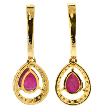 ノンブランド NON BRAND ルビー ダイヤ ピアス イエローゴールド×レッド K18YG ルビー ダイヤモンド ピアス 赤 レッド ダイヤモンド 18K Au750 18金 しずく ドロップ型