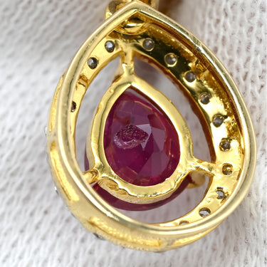 ノンブランド NON BRAND ルビー ダイヤ ピアス イエローゴールド×レッド K18YG ルビー ダイヤモンド ピアス 赤 レッド ダイヤモンド 18K Au750 18金 しずく ドロップ型